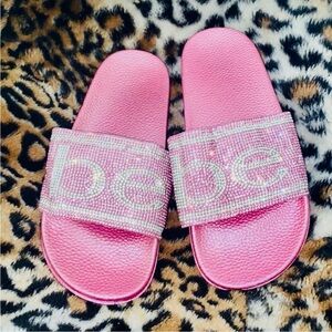 Bebe Pink Glitter Slide Sandals